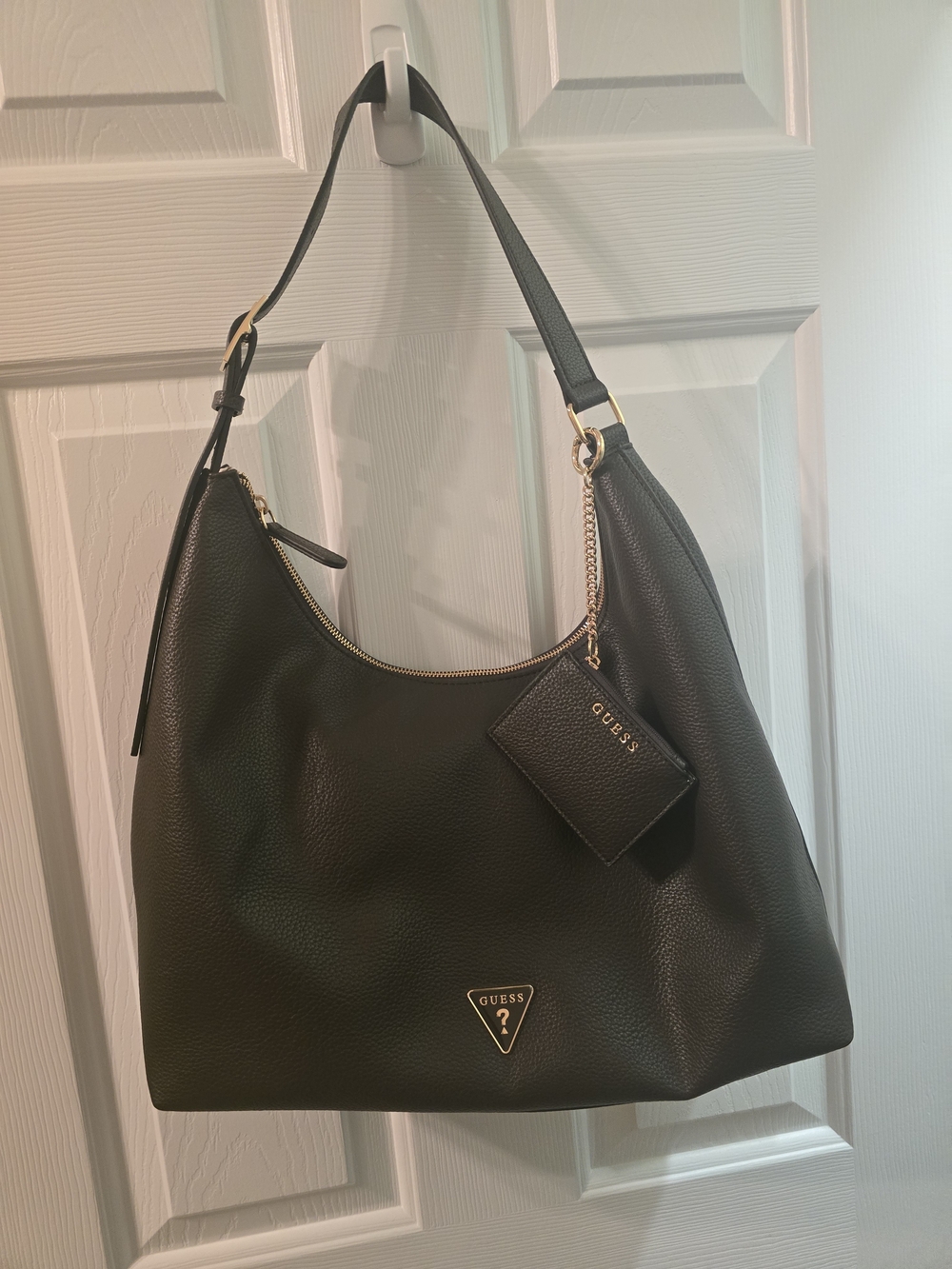 GUESS Brown Pebbled Leather Hobo Bag with Gold Accents